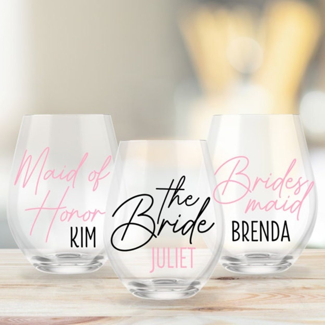 Personalized Bridal Party Wine Glass Set Etsy