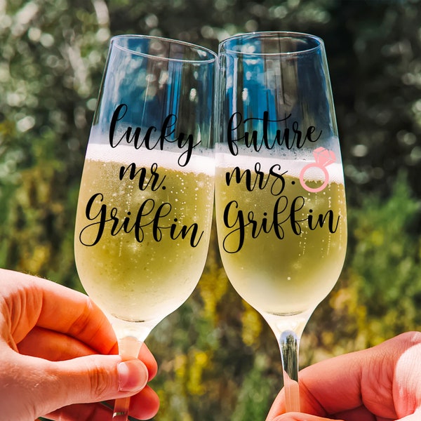 Future Mrs. and Lucky Mr. Glass Set - 6 oz Champagne Flutes