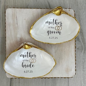Personalized Clam Shell Ring Dish: Gold Trim Bridal Party Favor