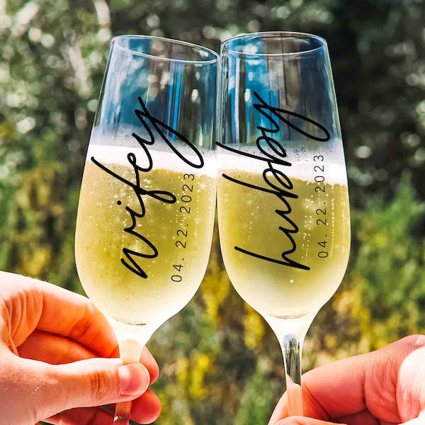 Hubby & Wifey Tapered Champagne Flute Set