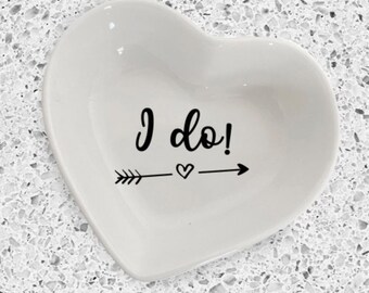 I Do Ceramic Heart Shaped Wedding Ring Dish, Engagement Ring Holder, Bride Gift, Bridal Shower