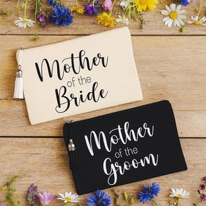 Mother of the Bride & Mother of the Groom Cosmetic Bag – Wedding Makeup Pouch – Bridal Party Gift – Personalized Gift for Moms – Zipper Bag