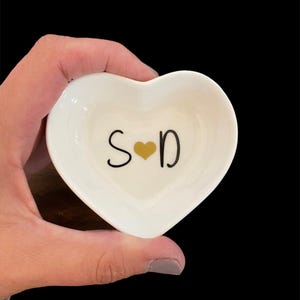 Custom Monogram Ring Dish,  Heart Shaped Dish, Trinket Dish with Initials, Engagement Ring Dish, Anniversary Gift, Ceramic Ring Dish