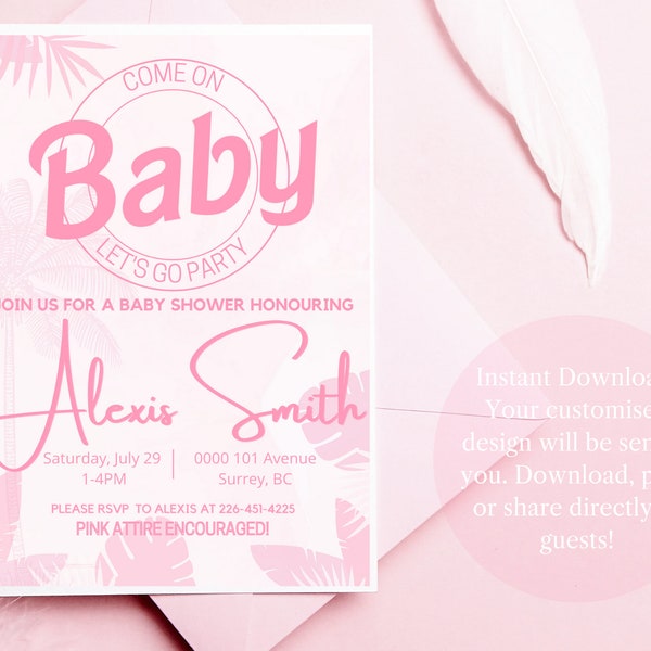 Personalized Barbie Baby Shower Invite - Come On Baby Let's Go Party - Custom Editable Design