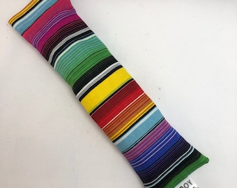 Grote hervulbare biologische kattenkruidkipper - canvas kattenspeeltje met regenboogstrepen en zilverdraad