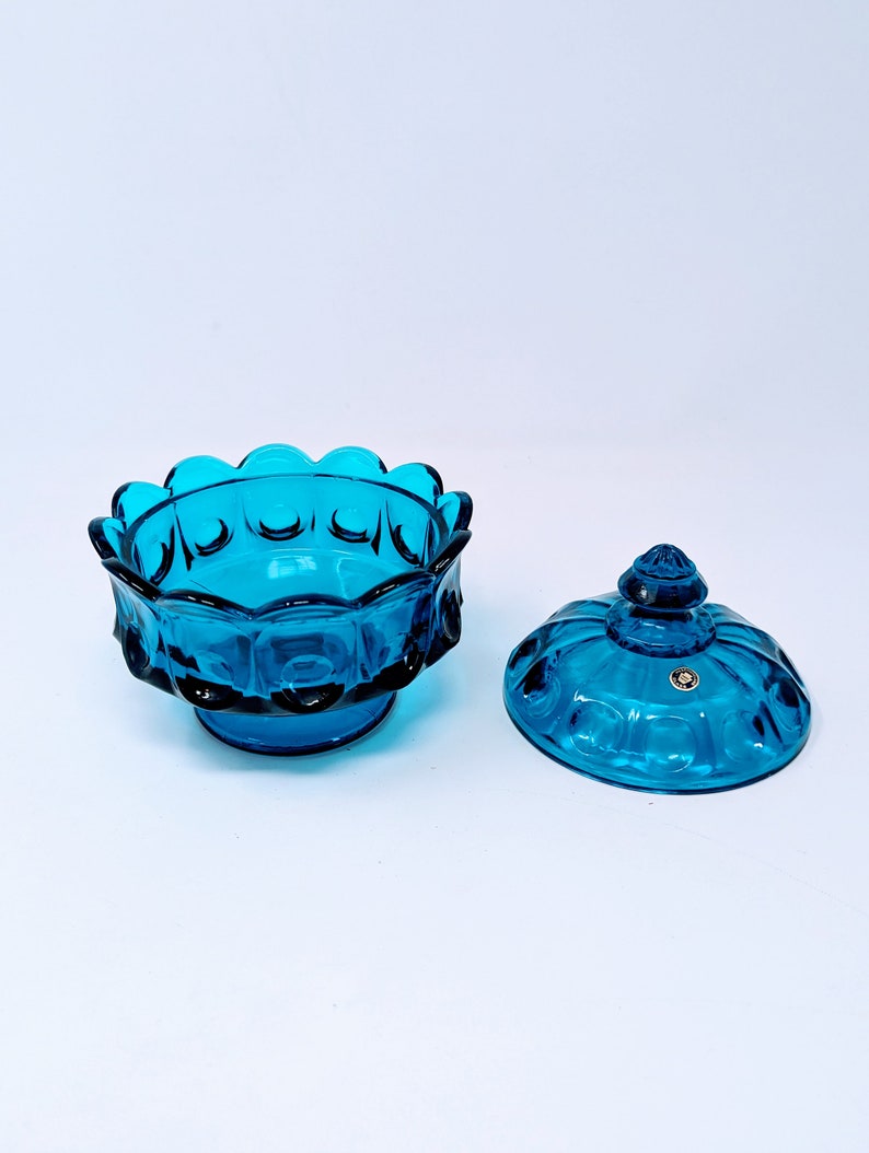 Westmoreland Glass Dark Aqua Blue Candy Dish With Lid Etsy