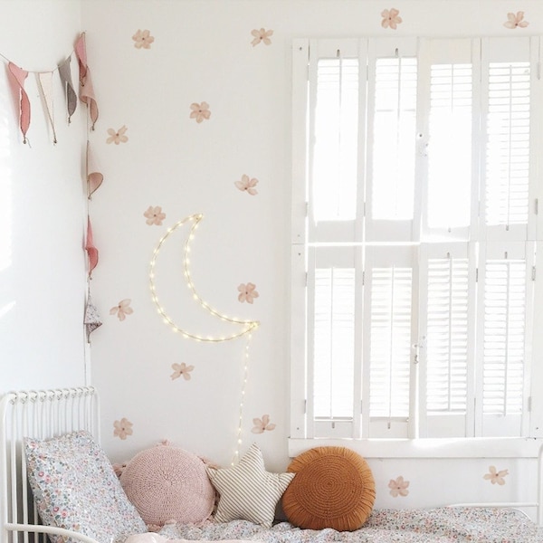 Peachy Summer Flowers Fabric Wall Stickers - Removable & Reusable