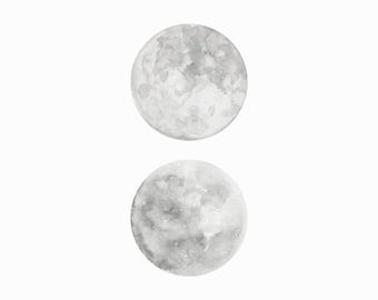 Adhesivo de pared de tela con diseño de luna en acuarela. Extraíble y reutilizable.