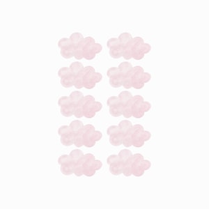 May include: Ten pink cloud shaped stickers. The clouds are a light pink color and have a slightly textured surface.