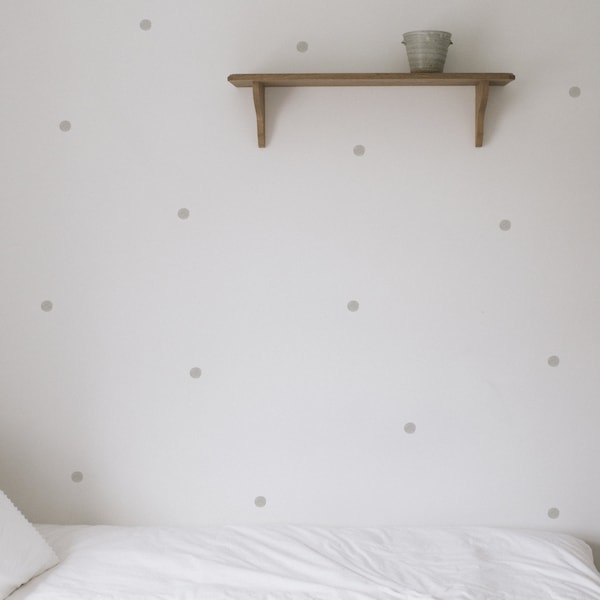 Grey Polka Dots Fabric Wall Stickers. Removable & Reusable. Olga Ptashnik Collection.