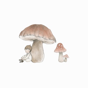 Forest Child under Mushroom Fabric Wall Sticker. Removable & Reusable. Bianca Pozzi Collection.