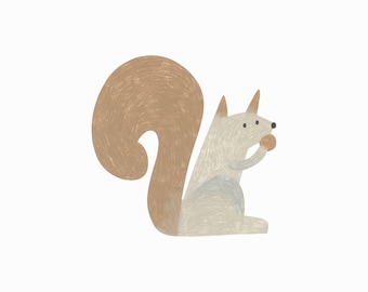 Pencil Squirrel Fabric Wall Sticker. Removable & Reusable. Olga Ptashnik Collection.