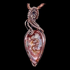STUNNING!  Handmade Crazy Lace Agate Pendant Wrapped in 100% Copper