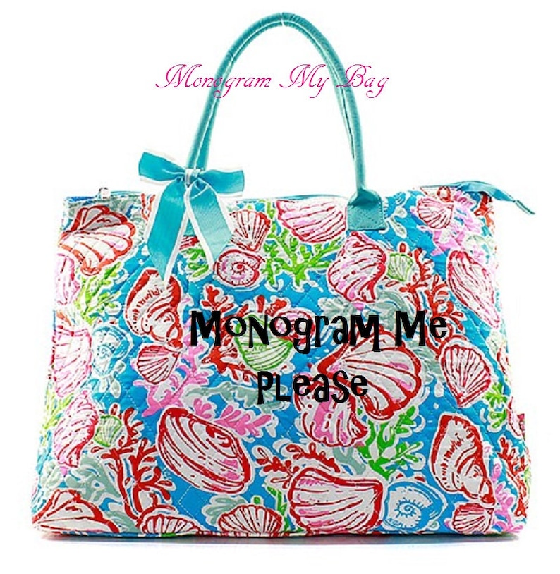 Personalized Sea Shell Print Overnight Quilted Bag-Gym bag,