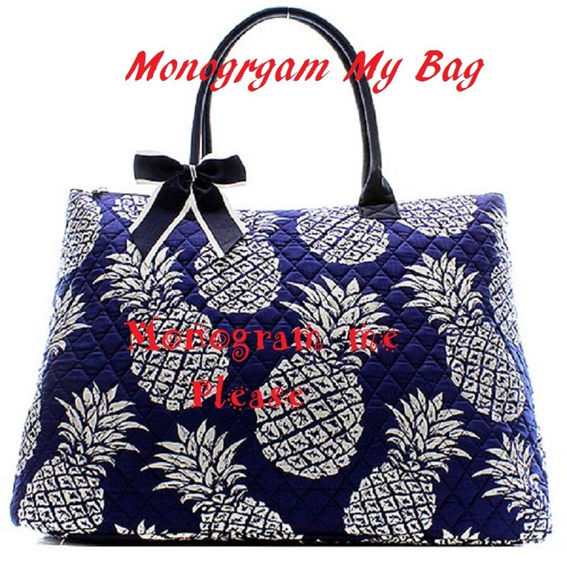 Personalized Paradise Pineapple Print Overnight Quilted Bag-Gym bag,