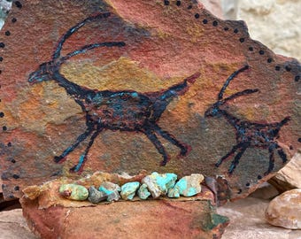 Ancient Anasazi Puebloan Inspired with Genuine Turquoise Sandstone Rock Sculpture  | Original Southwest Decor