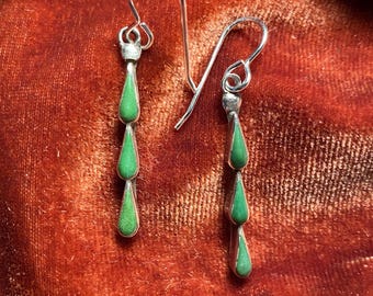 Vintage 70's Navajo jewelry vintage Sterling Silver Green Turquoise Drop Earrings, Native Inspired Gift