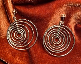 Sterling Silver Spiral Earrings, Southwestern Inspired Silver Dangle Earrings, Artisan Boho Jewelry, Unique earrings