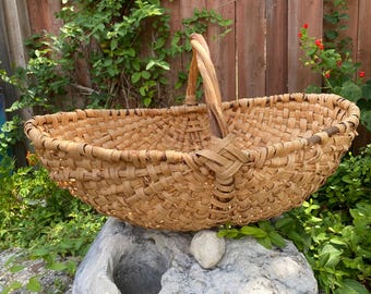 Antique French Market Basket, Vintage Woven Basket, Rustic Country Farmhouse Decor