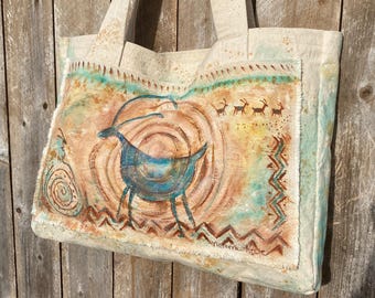 Hand Painted Canvas Tote Bag | Original Boho Art Bag | Southwest Inspired | Wearable Art | One of a Kind Gift