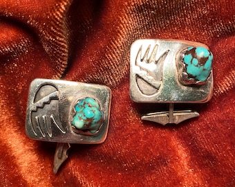 Turquoise Sterling Silver Cuff Links, Vintage Santo Domingo Pueblo , Vidal Aragon Cufflinks,  Southwestern Native American Jewelry