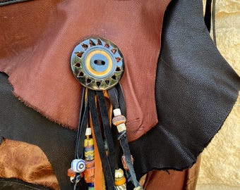 Handmade Leather  Bag | Artisan  Purse | Boho Shoulder Bag with Natural Beads | Made in Texas