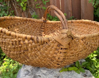 Antique French Market Basket, Vintage Woven Basket, Rustic Country Farmhouse Decor