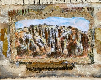 Fort Davis Texas Cliffs | Original Mixed Media Textile Landscape | One-of-a-Kind West Texas Nature Artwork