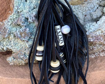 Handcrafted Deerskin Purse Charm | Southwestern Leather, Fringe & Feather Accessory