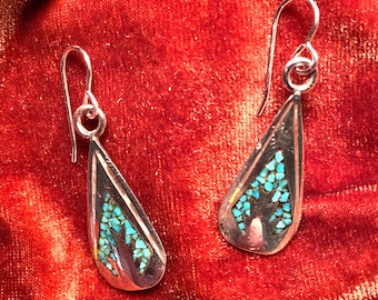 Genuine Vintage Turquoise Teardrop Earrings, Navajo Earrings, Native American jewelry