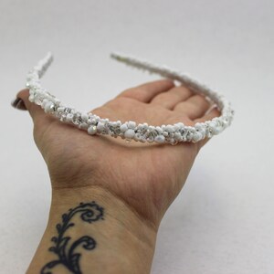 White Bridal Luxurious Beaded Headband, Bridal Tiara of Beads and Beads, Luxurious Headband, Bridal Hair Jewelry, Gift for her.