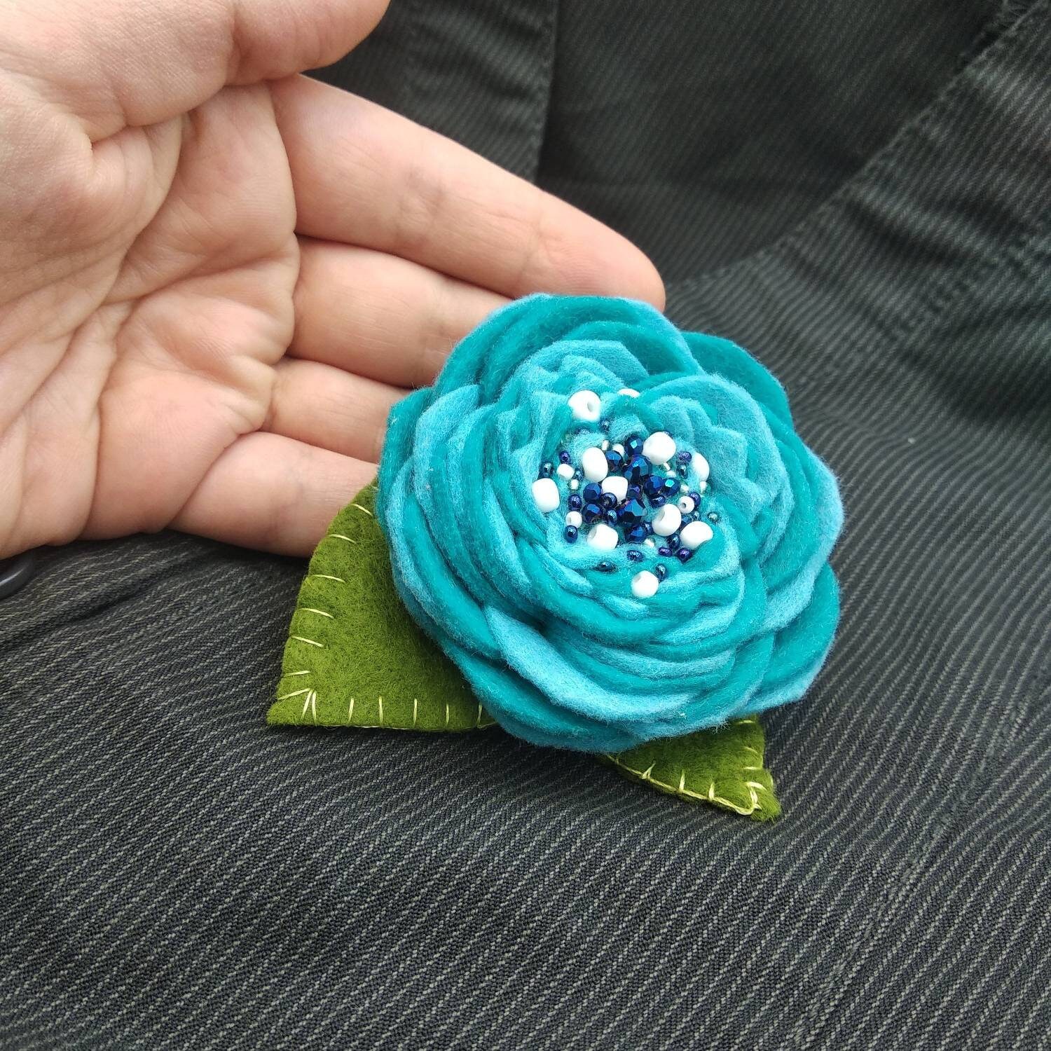 Felt flower brooch felt flowers Blue rose Brooches fabric Etsy