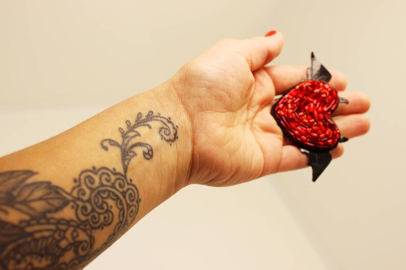 Brooch Red Heart Brooch heart Red heart Beads brooch Beads heart Handmade brooch Valentine gift Gift fir her Heart