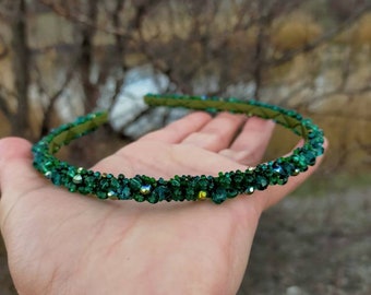 Royal Bead Headband, Luxury Headband, Green head tiara, Wedding head jewelry, Girl gift