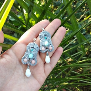 Orecchini soutache: orecchini pendenti tribali boho in turchese grigio
