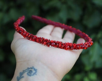 Royal Bead Headband, Luxury Headband, Red head tiara, Wedding head jewelry, Girl gift