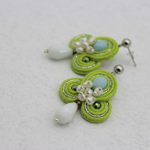 Soutache Short  Chartreuse   Earrings Green Short soutache Earrings Boho Green Earrings