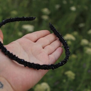 Black Bridal Luxurious Beaded Headband, Bridal Tiara of Beads and Beads, Luxurious Headband, Bridal Hair Jewelry, Gift for her.