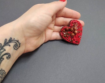 Beads Brooch Heart  Desiner handmade jewelry  Red heart Beads heart Handmade brooch Glamour brooch Valentine gift