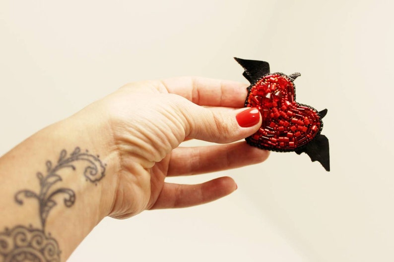 Brooch Red Heart Brooch heart Red heart Beads brooch Beads heart Handmade brooch Valentine gift Gift fir her Heart