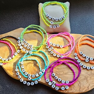 3 Neon Positive energy, Positive vibes bracelet set. Inspiring words, say it with beads.