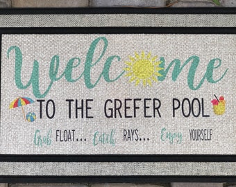 Personalized Backyard Pool Doormat, Doormat, Custom Doormat, Personalized Welcome Doormat, Personalized Wedding Gift, Housewarming gift,
