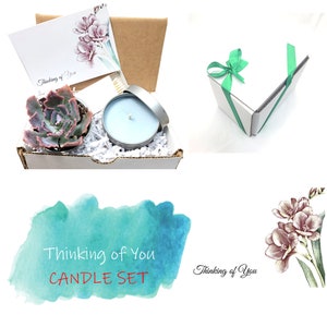 Thinking Of You With Candle Care Package, Succulent Gift Box, Self Care Box