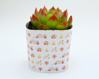 2" Succulent Wedding Wrapper For Favors Or Gifts - Pink Cars And Bells
