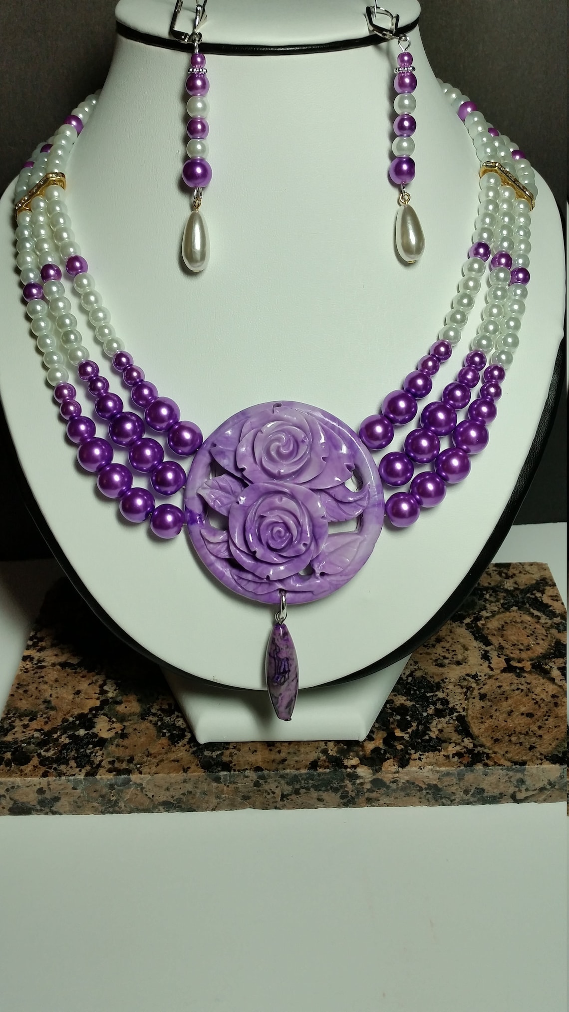 Lavender Necklace in Pendant and Earrings Set Etsy Italia