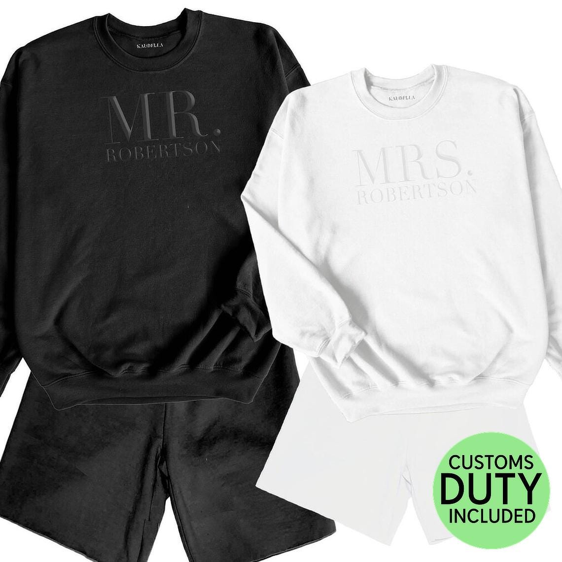 Embossed Mrs. Sweatshirt: Bride Honeymoon Outfit