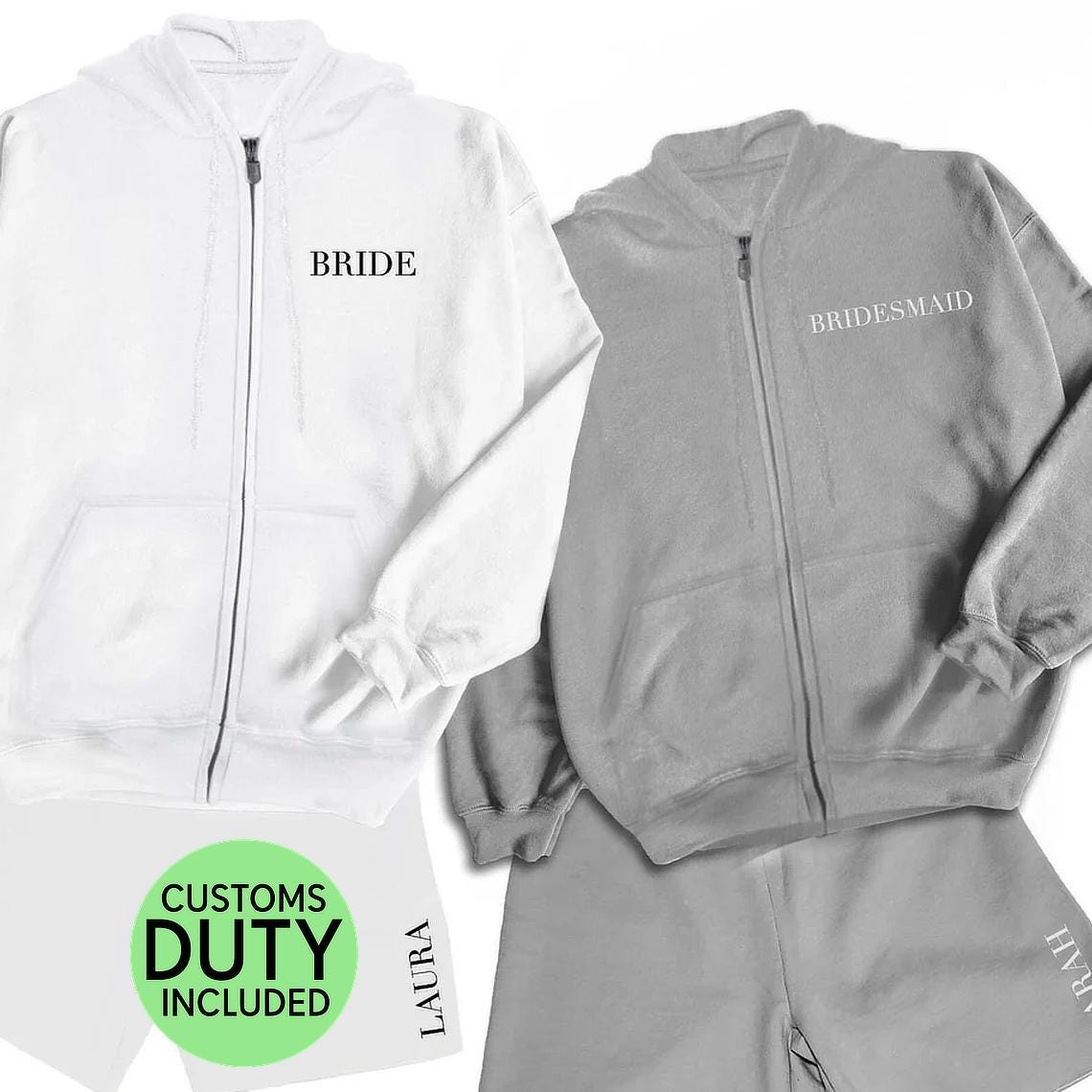 Bridal Party Zip-Up Hoodie & Shorts Set: Bridesmaid Wedding Outfit