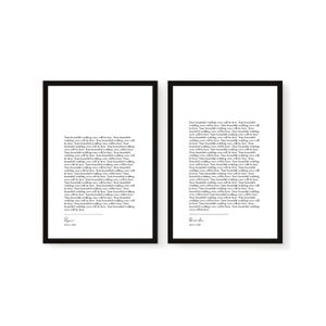 Lot de 2 impressions d'art murales voeux de mariage personnalisées, impression murale voeux de mariage pour elle et lui, impression voeux de mariage, signe voeux de mariage, cadeau d'anniversaire