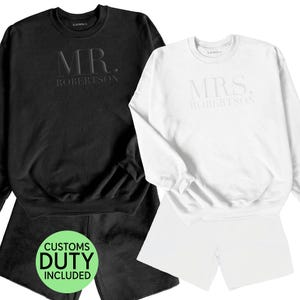 Embossed Mrs. Sweatshirt: Bride Honeymoon Outfit