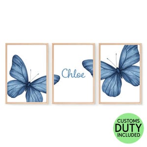 Butterfly Monogram Nursery Art Prints - Set of 3
